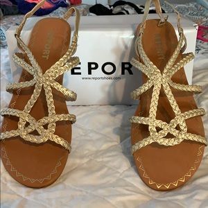 Report gold gladiator sandals